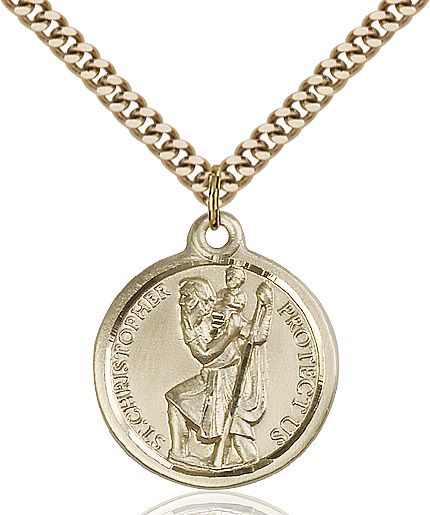 Saint Christopher round medal 0192C2, Gold Filled