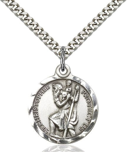 Saint Christopher round medal 0192C1, Sterling Silver