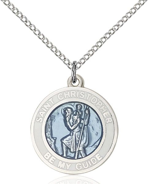 Saint Christopher round medal 0192WB1, Sterling Silver
