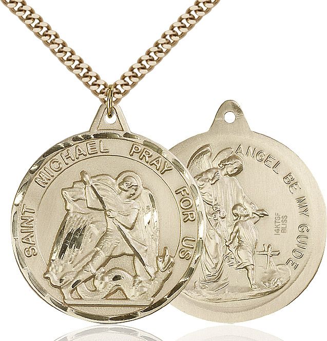 Saint Michael the Archangel round medal 0201R2, Gold Filled