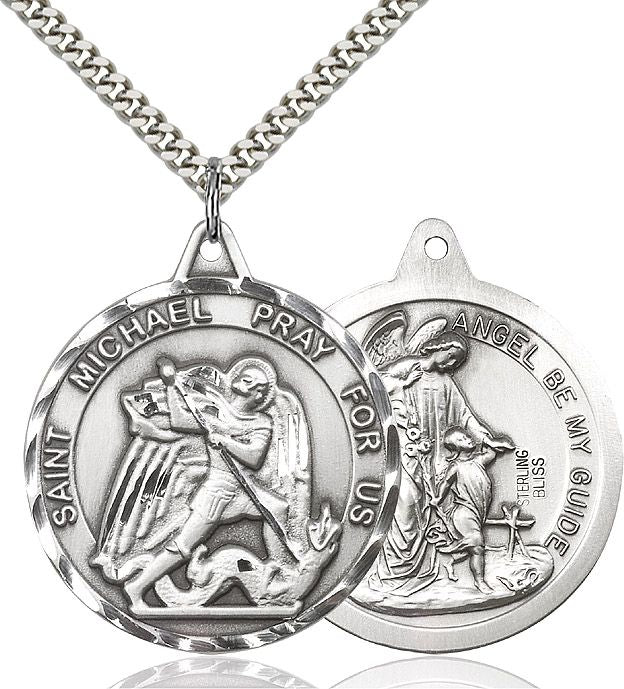 Saint Michael the Archangel round medal 0201R1, Sterling Silver