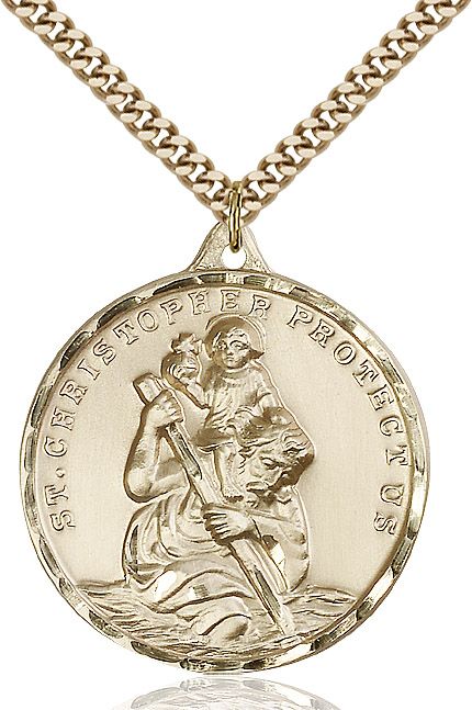 Saint Christopher round medal 0203C2, Gold Filled