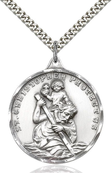 Saint Christopher round medal 0203C1, Sterling Silver