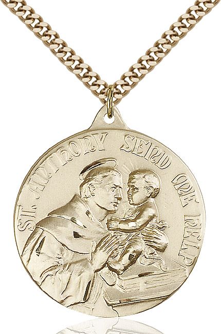 Saint Anthony round medal 0203D2, Gold Filled