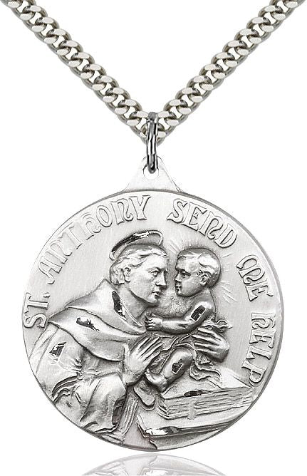 Saint Anthony round medal 0203D1, Sterling Silver