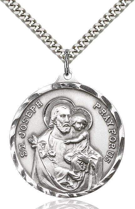 Saint Joseph round medal 0203K1, Sterling Silver