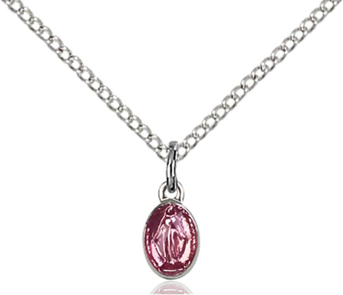 Miraculous medal 0205PK1 with pink enamel, Sterling Silver