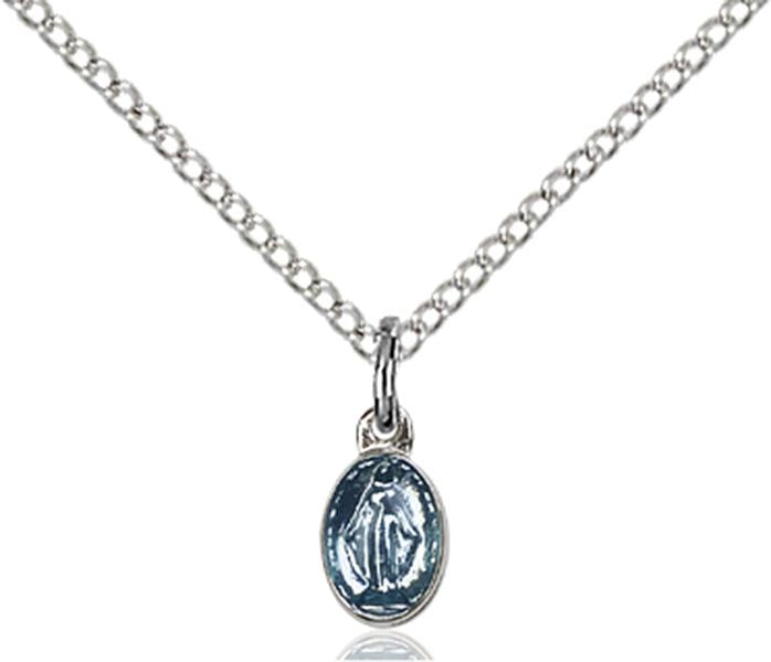 Miraculous medal 02051 with blue enamel, Sterling Silver