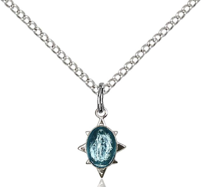 Miraculous medal 02121 with blue enamel, Sterling Silver