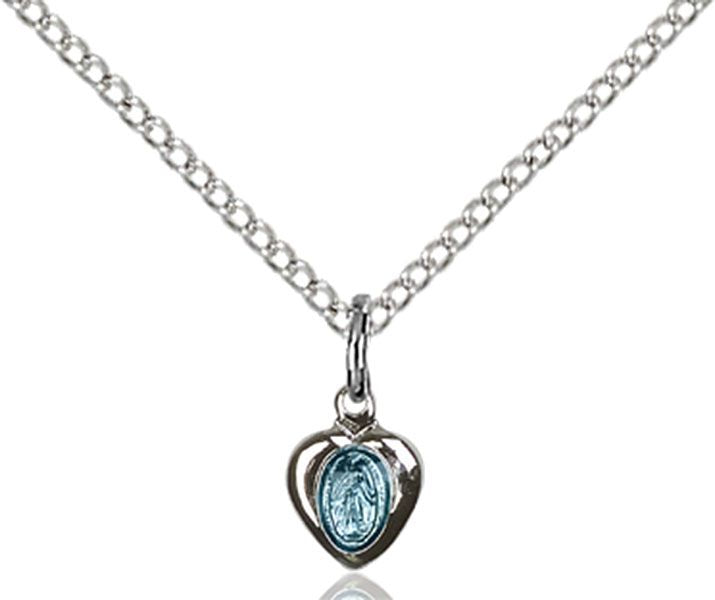 Miraculous medal 0217B1 with blue enamel, Sterling Silver