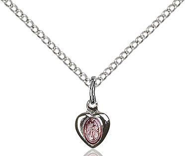 Miraculous medal 0217P1 with pink enamel, Sterling Silver