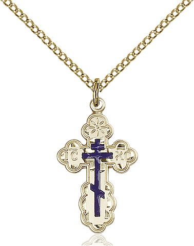 Saint Olga Cross medal 0256E2 with blue enamel, Gold Filled