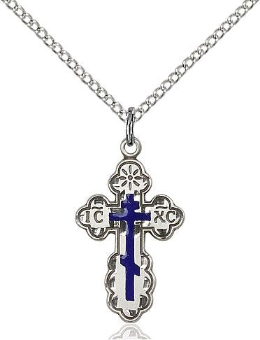 Saint Olga Cross medal 0256E1 with blue enamel, Sterling Silver