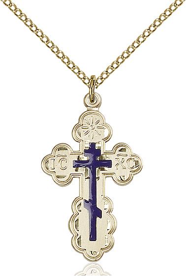 Saint Olga Cross medal 0257E2 with blue enamel, Gold Filled