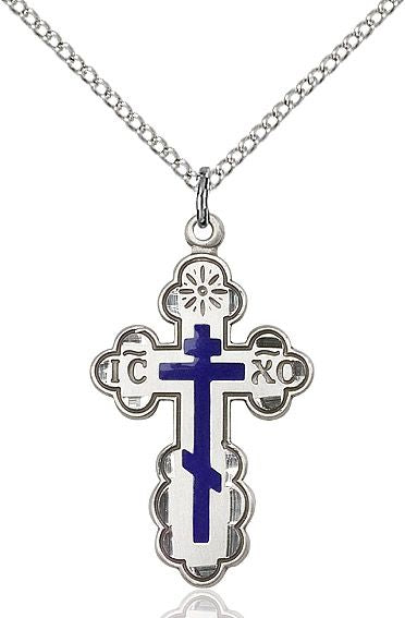 Saint Olga Cross medal 0257E1 with blue enamel, Sterling Silver