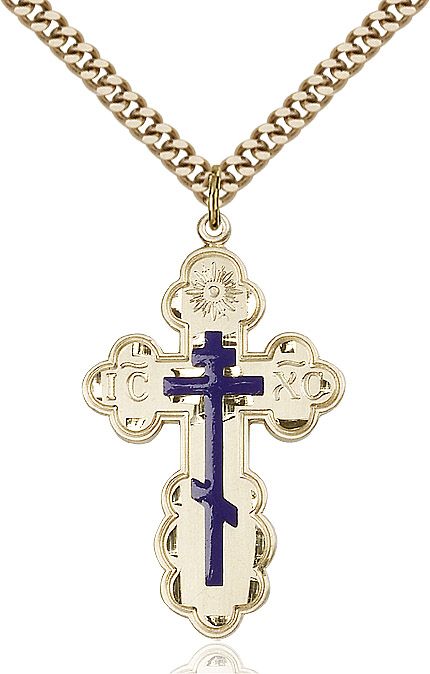 Saint Olga Cross medal 0258E2 with blue enamel, Gold Filled