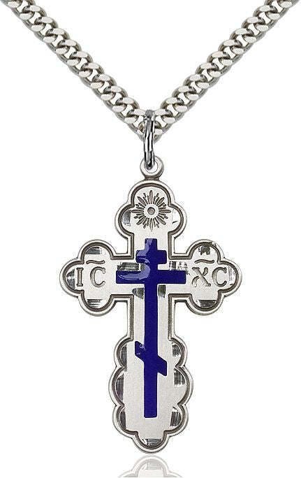 Saint Olga Cross medal 0258E1 with blue enamel, Sterling Silver