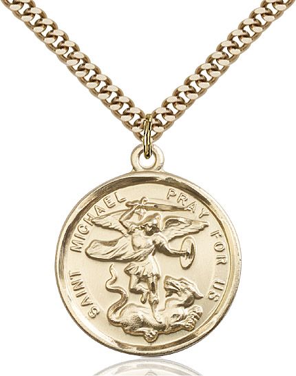 Saint Michael the Archangel round medal 03422, Gold Filled