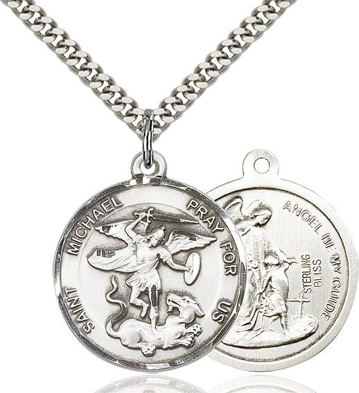 Saint Michael the Archangel round medal 03421, Sterling Silver