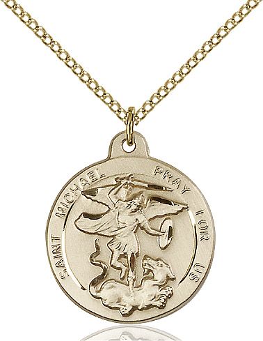 Saint Michael the Archangel round medal 03432, Gold Filled