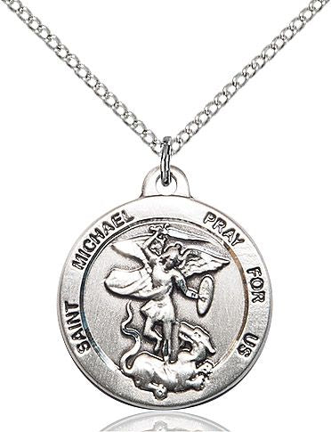 Saint Michael the Archangel round medal 03431, Sterling Silver