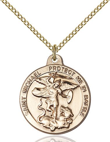 Saint Michael the Archangel round medal 03442, Gold Filled