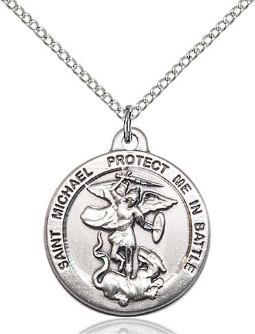 Saint Michael the Archangel round medal 03441, Sterling Silver