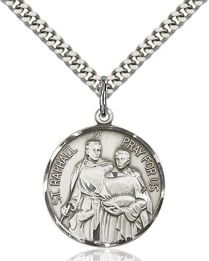 Saint Raphael round medal 04091, Sterling Silver