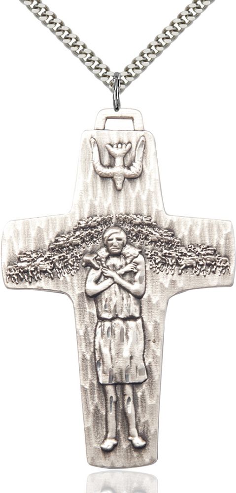 Papal Crucifix medal 05661, Sterling Silver