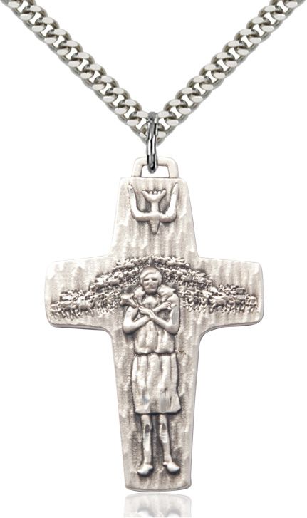 Papal Crucifix medal 05681, Sterling Silver