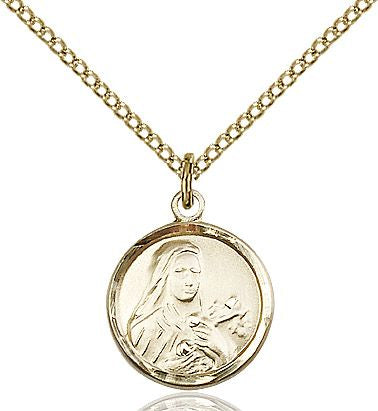 Saint Theresa round medal 0601T2, Gold Filled
