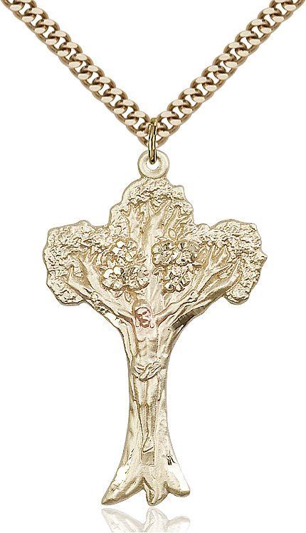Tree of Life Crucifix medal 06332, Gold Filled