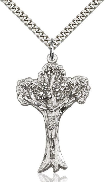Tree of Life Crucifix medal 06331, Sterling Silver