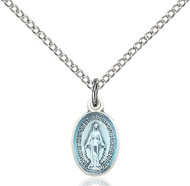 Miraculous medal with blue enamel 0702EM1, Sterling Silver