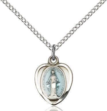 Miraculous medal with blue enamel 0706EM1, Sterling Silver