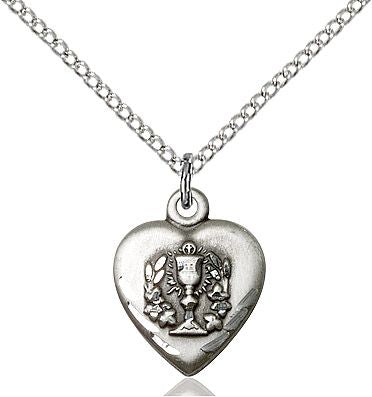 Heart shaped First Communion medal 08921, Sterling Silver