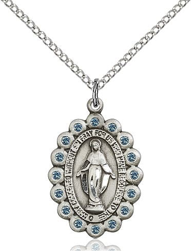 Miraculous medal 2009A1, Blue Cyrstals, Sterling Silver