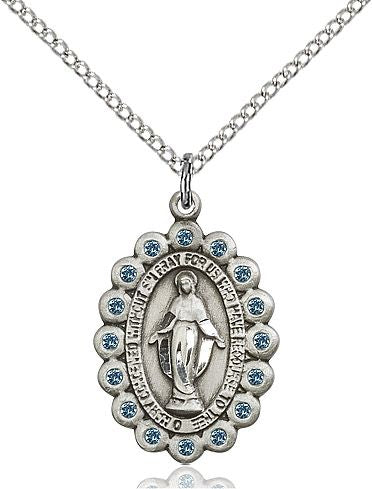 Miraculous medal 2009A1, Blue Crystals, Sterling Silver
