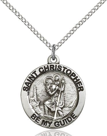 Saint Christopher round medal 40511, Sterling Silver