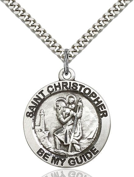 Saint Christopher round medal 40751, Sterling Silver