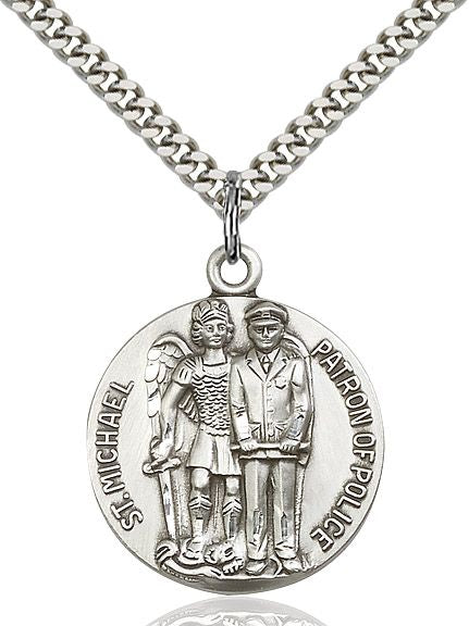 Saint Michael the Archangel round medal 56801, Sterling Silver