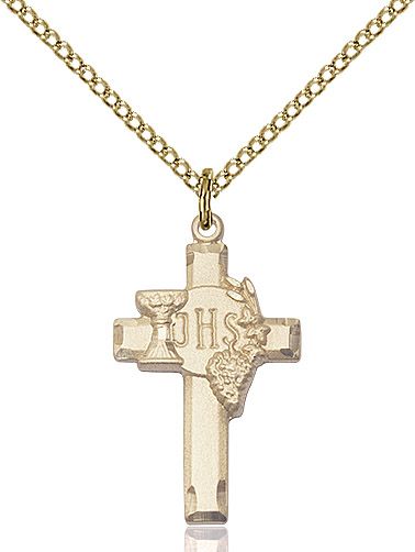 Cross with IHS and grapes medal 60212, Gold Filled