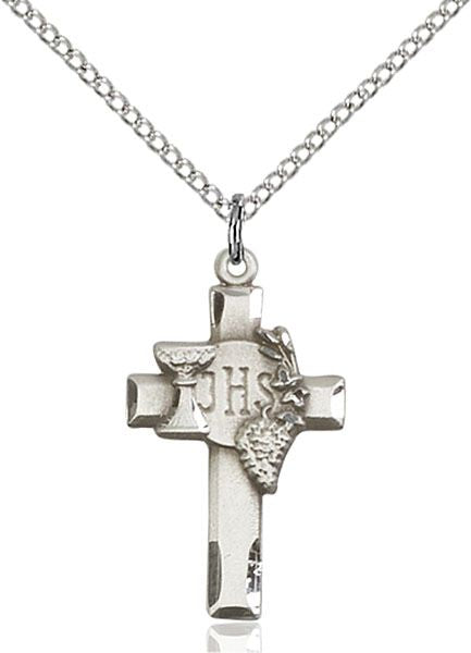 Cross with IHS and grapes medal 60211, Sterling Silver