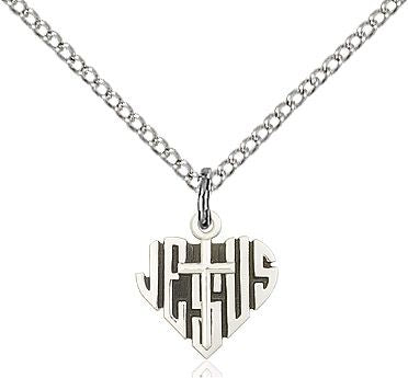 Heart of Jesus with Cross medal 60411, Sterling Silver