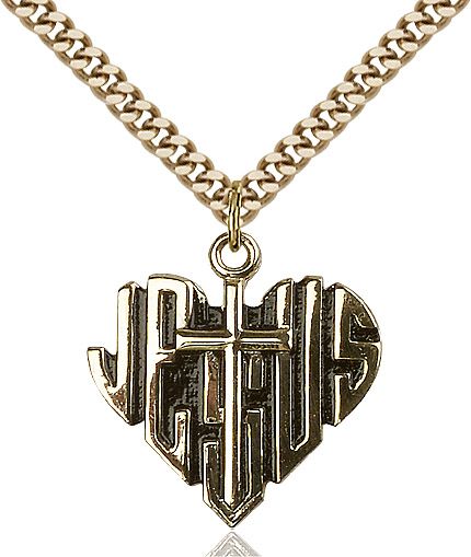 Heart of Jesus with Cross medal 60422, Gold Filled