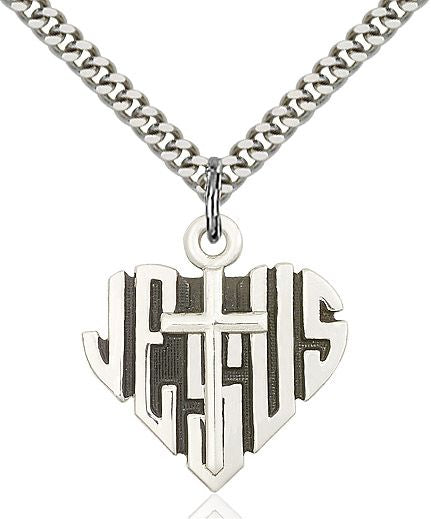 Heart of Jesus with Cross medal 60421, Sterling Silver