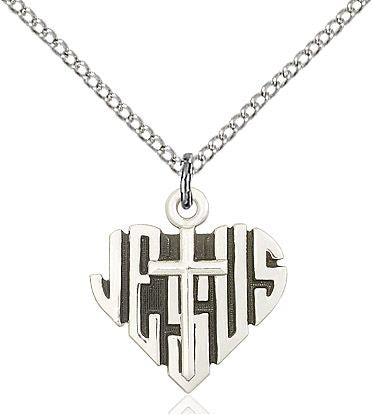 Heart of Jesus with Cross medal 60431, Sterling Silver