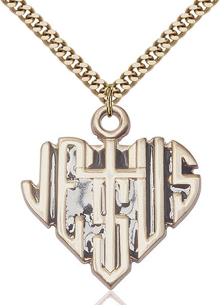 Heart of Jesus with Cross medal 60442, Gold Filled