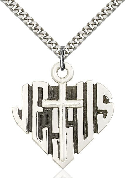 Heart of Jesus with Cross medal 60441, Sterling Silver