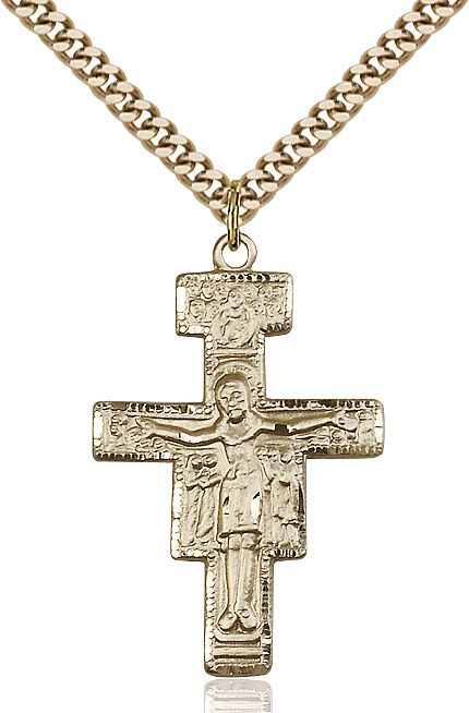 San Damiano Crucifix medal 60772, Gold Filled